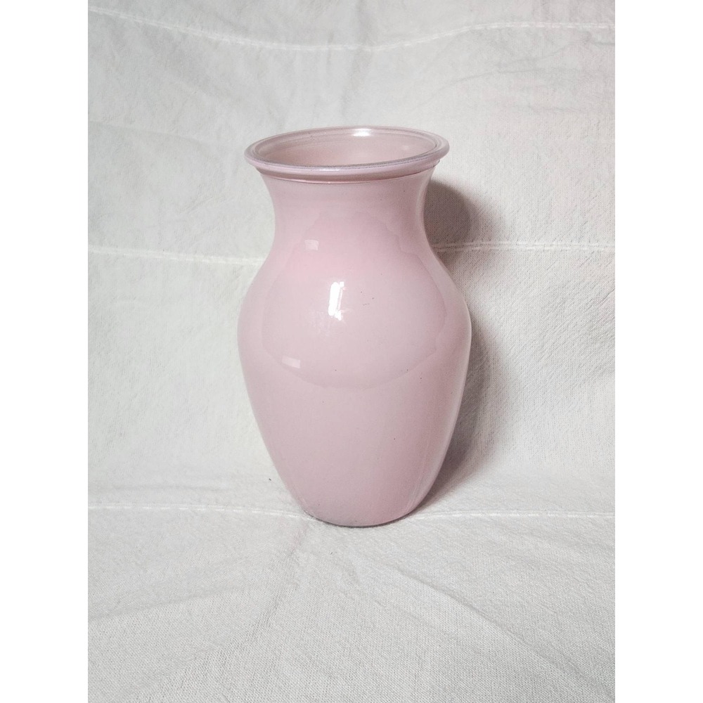 Vintage Pink Opaque Glass Vase Flared Rim Pastel Urn Decor 8 Inch